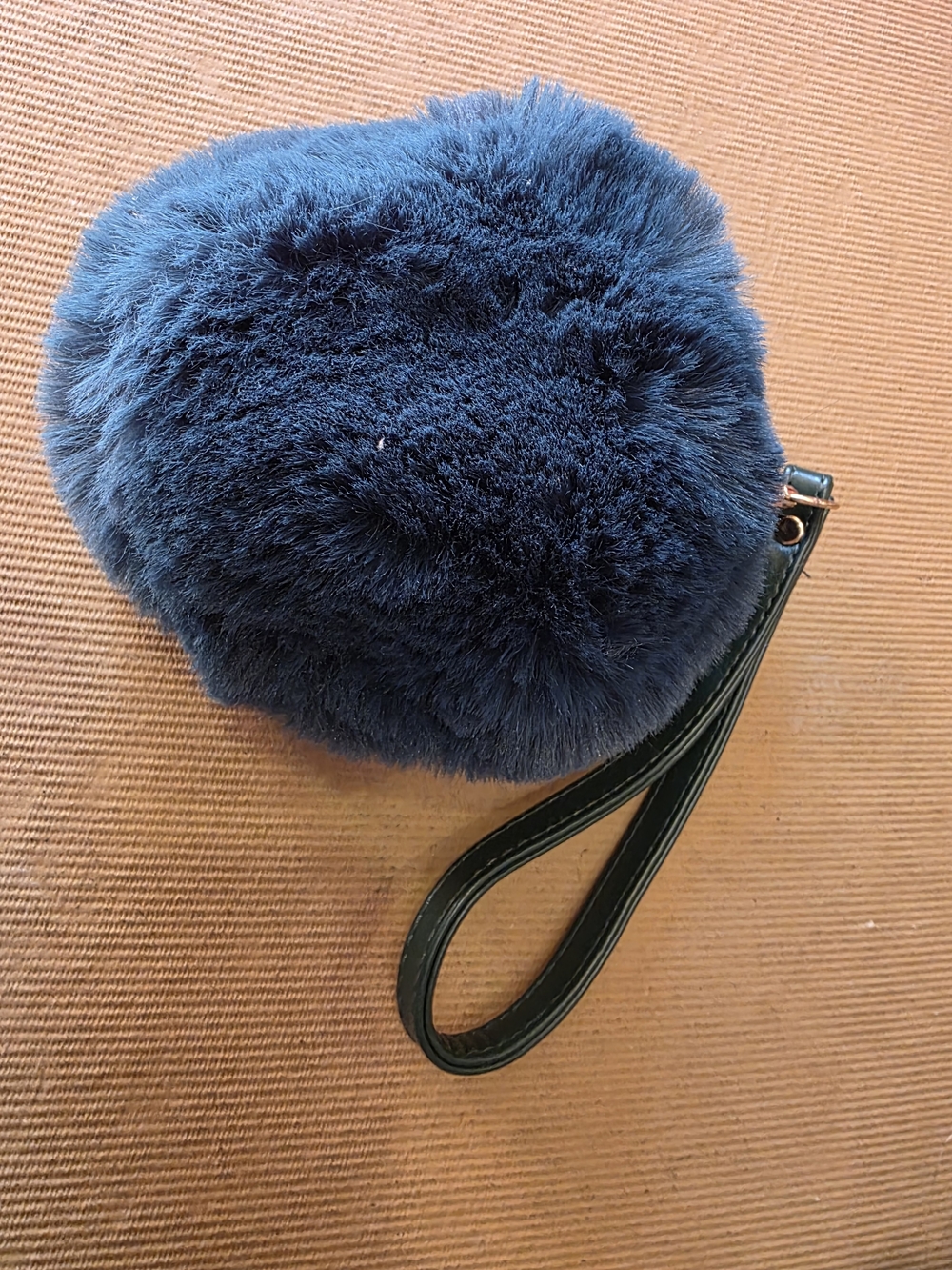 Free People Plush Navy Blue Fur Wristlet Clutch